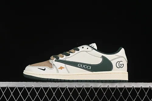 All categories Air Jordan Jordan series basketball shoes Air Jordan 1 Low High-end customized low-top sneakers Travis Scott x Fragment Design x Air Jordan 1 Low OG SP AJ1 Joe 1 Gucci joint dark green white brown low-top cultural casual sneakers XZ5749-006